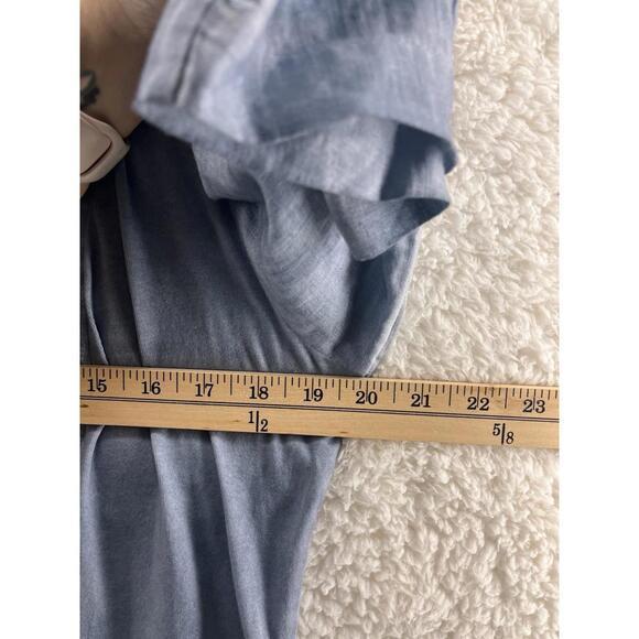 XCVI Mind Set Size XL Blue Linen Zip-Up Light Jacket Knit Trim Front 3/4 Sleeve - Picture 3 of 9